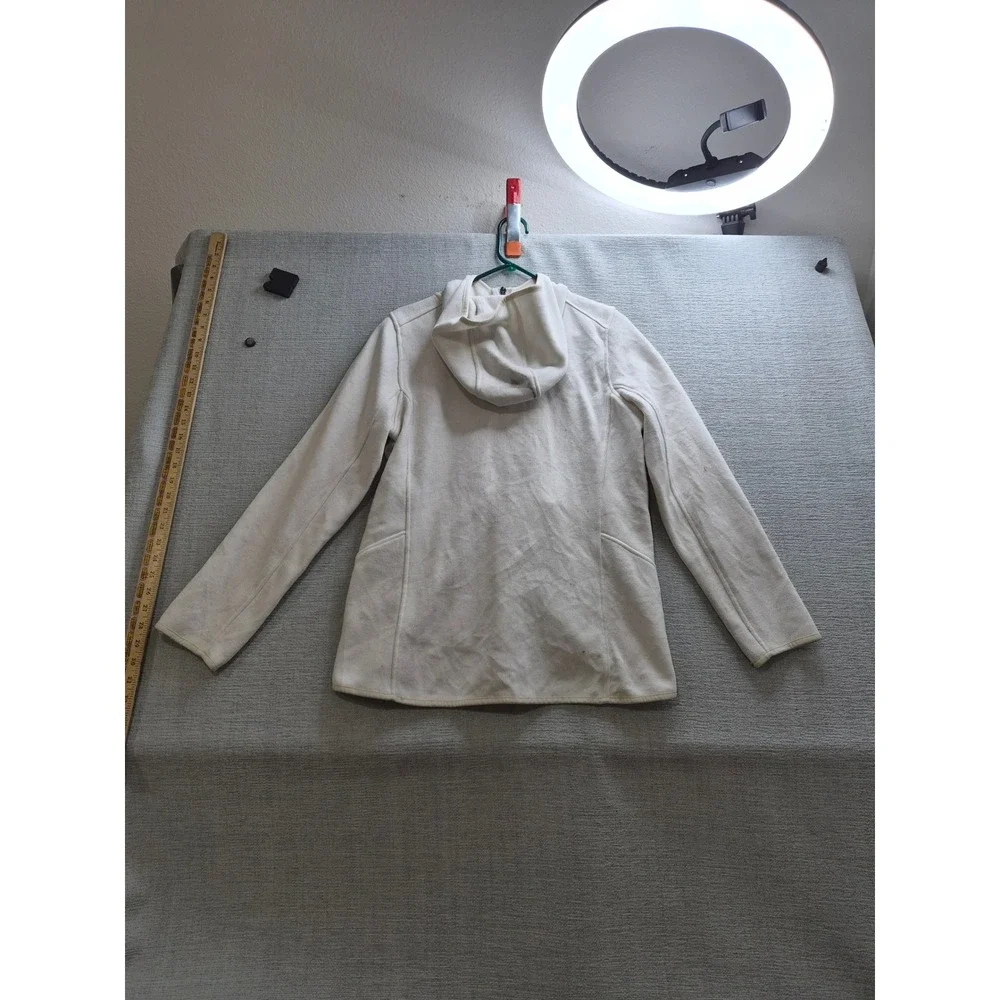 Andrew Marc Fleece Jacket Womens Medium Beige High Low Hem Hooded Full Zip